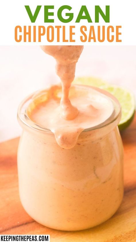 Spoon dipped in creamy vegan chipotle dressing in in jar. Vegan Chipotle Sauce Recipe, Vegan Chipotle Sauce, Chipotle Mayo Recipe, Vegan Salad Dressing Recipes, Vegan Chipotle, Chipotle Crema, Oil Free Vegan Recipes, Vegan Salad Dressing, Chipotle Mayo