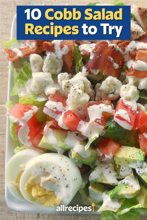 Salads Recipes Cobb, Green Side Salad Recipes, Cobb Salad Recipes For Dinner, Cob Salad Dressing Recipes, Chopped Cobb Salad Recipes, Steak Cobb Salad Recipe, Summer Cobb Salad, Easy Cobb Salad Recipe, Cucumber Cobb Salad