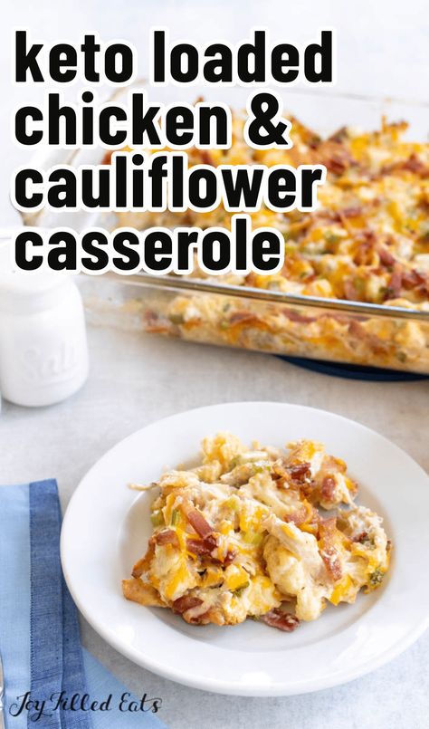 This Keto Chicken Cauliflower Casserole is a low carb delight with 3.8 net carbs and 24 grams of protein per serving! It is flavorful & easy! Califlower Casseroles Low Carb, Chicken And Riced Cauliflower Recipes, Low Carb Meals For A Crowd, Keto Dinner Recipes Casserole, Chicken And Cauliflower Recipes, Low Carb Chicken Recipes For Dinner, Low Carb Recipes With Chicken, Chicken And Cauliflower Rice Casserole, Low Carb Chicken Casserole Recipes