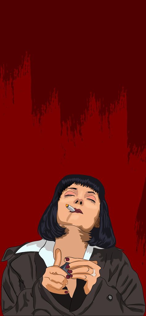 Illustration art. Smoking scene of mia wallance in movie Pulp Fiction directed by Quentin Trantino.  #wallpaper #illustrator #movie #smoking Pulp Fiction Art Wallpaper, Pulp Fiction Art Illustration, Cinema Art Illustration, Movie Art Wallpaper, Pulp Fiction Wallpaper, Pulp Fiction Tattoo, Uma Thurman Pulp Fiction, Pulp Fiction Comics, Arte Pulp