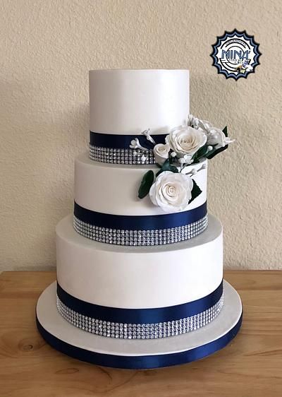 Thanksgiving Weekend Wedding Cake Navy And Silver Wedding Cake, Navy And Silver Wedding, Groomsmen Cake, Groomsman Cake, White Fondant, Silver Wedding Cake, Filler Flowers, Thanksgiving Weekend, Weekend Wedding