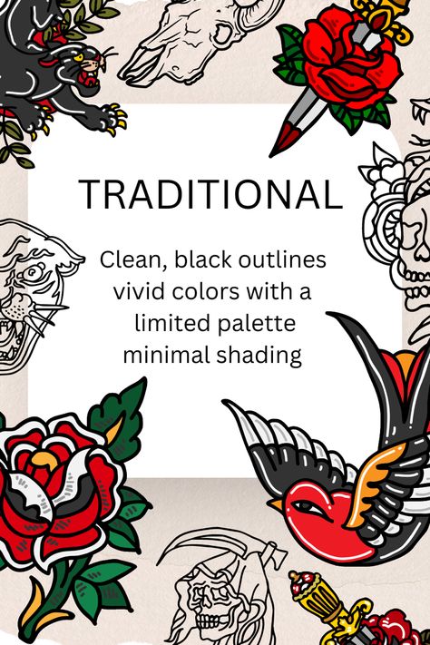 Old School Color Palette, Traditional Tattoo Color Palette, Old School Tattoo Style, Traditional Color Palette, Limited Palette, Traditional Tattoo Art, Different Art Styles, School Tattoo, Flash Art