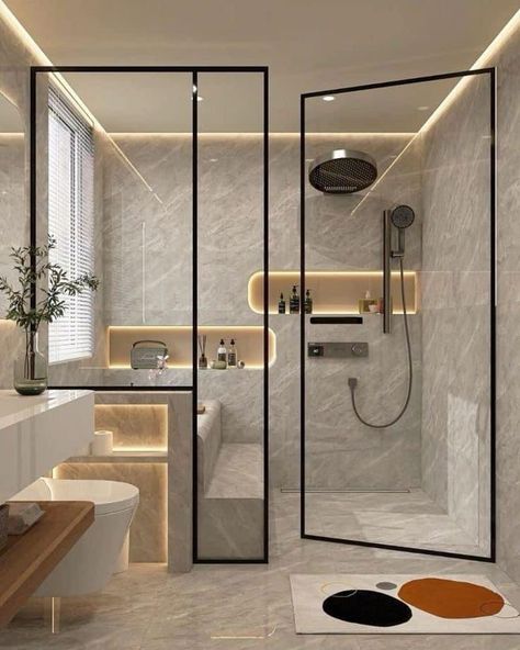 Modern Hdb Interior Design, Design Toilet Modern, Washroom With Dressing Room, Modern Washroom Design Small, Batroom Desine, Modern Bathroom Design Latest Trends, Washroom Designs, Modern Washroom Design, Modern Bathroom Decoration