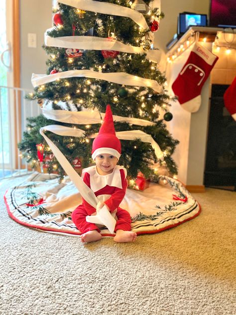 Baby As Elf On The Shelf, Elf On The Shelf Photoshoot Baby, Elf Babies On The Shelf, Baby Christmas Photos Diy, Baby Elf On The Shelf, Chase Matthew, Elf Ideas Easy, Baby Elf, Elf Shelf