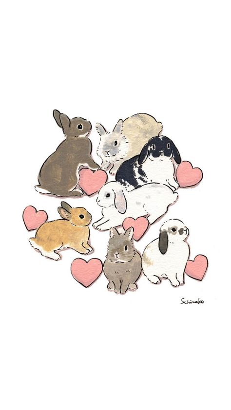 Schinako Moriyama, Bunnies Art, Love Bunnies, Art Rabbit, Bunny Poster, Bunny Tattoos, Bunny Drawing, Whatsapp Wallpaper, Art Shirt