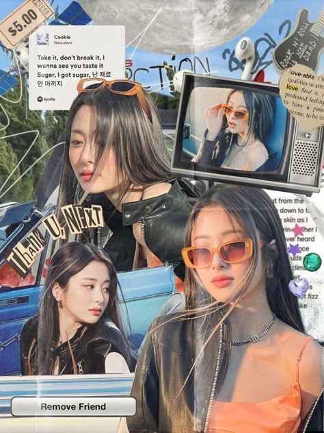 yunjin! Aesthetic Paper Collage, Yunjin Scrapbook, Le Sserafim Collage Wallpaper, K Pop Binder Cover, Le Sserafim Edit Photo, Eunchae Collage, Le Sserafim Y2k, Kazuha Collage, Y2k Photo Collage