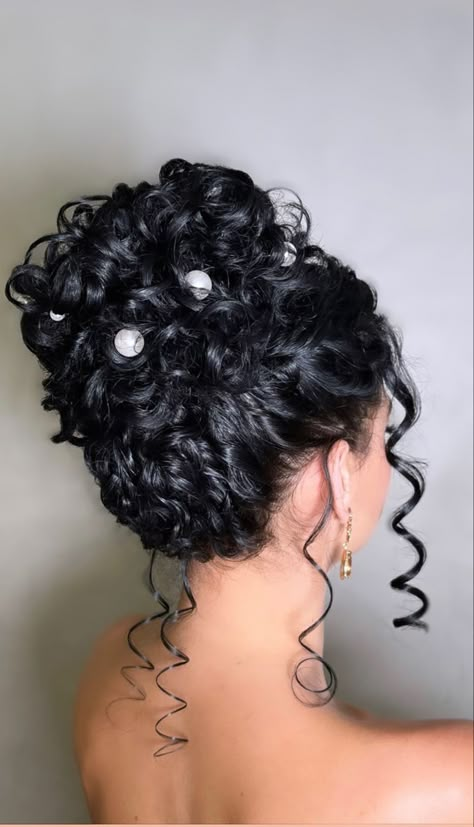 High Curly Updo Wedding, Curly Bun Hairstyles Wedding, Curly Prom Updos, Curly Hair Bun Wedding, Wedding Updo Curly Hair, Natural Curly Hair Updo Wedding, Naturally Curly Updo Wedding, Updo Hairstyles For Bride, Curly Hair Wedding Styles Naturally