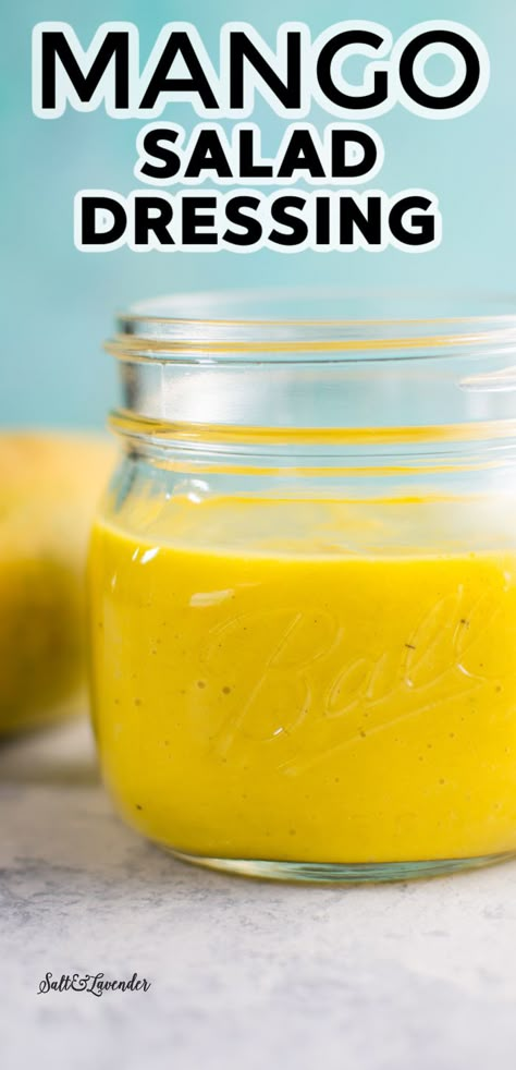 This homemade mango salad dressing recipe is fruity, simple to make, and fresh! Jazz up any salad with this creative and quick salad dressing. Aloha Salad Dressing, Pineapple Salad Dressing Recipes, Jamaican Salad Dressing, Mango Salad Dressing Recipe, Fruit Dressing Recipe, Mango Vinaigrette Dressing Recipe, Fruit Salad Dressing Recipe Simple, Salad Dressings Homemade, Mango Dressing Recipe