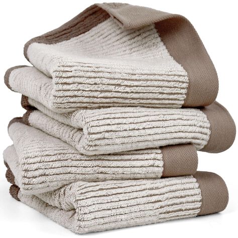 PRICES MAY VARY. Bathroom Hand Towels with Jacquard Weaving Process - These hand towels set are made of 100% cotton, you could see that there are 2 different colors of the terry loops as they were jacquard weaved to add a touch of spice to your everyday life Ultra-soft 4 Hand Towels set - To cotton towels, the more the terry loops, the softer the towel will be. You could count the loops clearly. Each surface has 56 lines with terry loops, each line has more than 1600 loops, so the quantity of lo Hand Towels For Bathroom, Touch Of Spice, Guest Hand Towels, White Bath Towels, Towels For Bathroom, Soft Bath Towels, Hand Towels Bathroom, Western Homes, Cotton Hand Towels