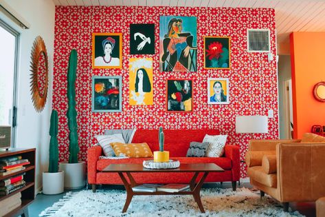 The Most Colorful Airbnbs in the World: Pink, Green, Blue, and Rainbow Rentals | Condé Nast Traveler Estilo Kitsch, Green Apartment, Red Living, Red Couch, Maximalist Design, Cute Dorm Rooms, Living Room Red, Small Space Living Room, Style Deco