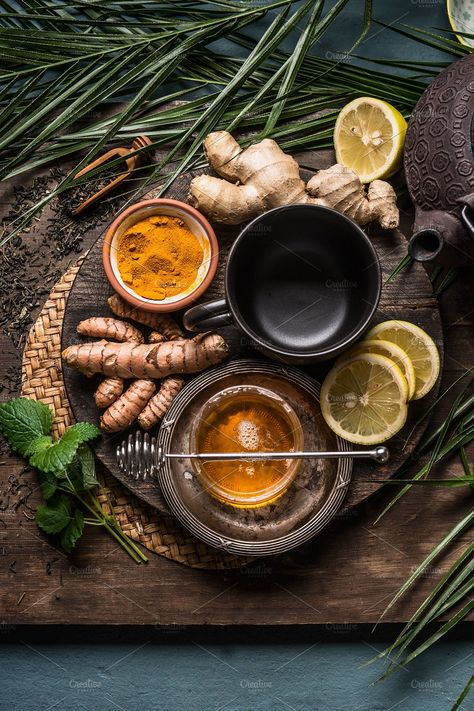 Turmeric Ginger Tea, Spices Photography, Ingredients Photography, Food Photography Composition, Tea Ingredients, Ginger Tea, 140 Pounds, Proper Nutrition, Healthy Living Lifestyle