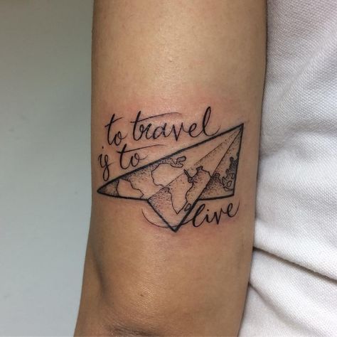 Travel Quote Tattoos | POPSUGAR Smart Living Tattoos Pinterest, Explore Tattoo, Omerta Tattoo, Full Sleeve Tattoos, Symbolic Tattoos, Small Tattoo, Travel Lover, Travel Tattoo, Travel Scrapbook