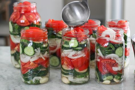 Marinated Tomato and Cucumber Salad - Olga's Flavor Factory Canned Cucumber Salad, Canning Salad Recipes, Cucumber Salad Canning Recipes, Canning Cucumber Salad Recipes, Canning Cucumber Salad, Canning Cucumbers And Onions, Canned Cucumber Recipes, Cucumber Preservation, Cucumber Canning Recipes