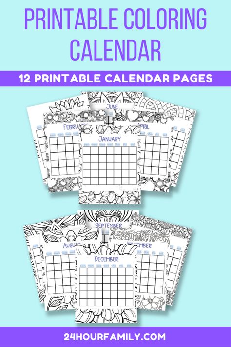 printable calendar to color in 2024 Coloring Calendar Printable Free, Coloring Calendar 2024, 2024 Printable Calendar Free, Disc Planner, Control Journal, Homeschool Calendar, Printable Calendar Pages, Free Printable Calendar Templates, Planner Calendar Printables