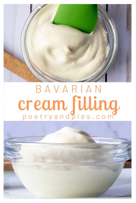 Bavarian Cream Pie Recipe, Bavarian Creme Filling, Italian Cream Filling, Bavarian Cream Cupcakes, Vanilla Bavarian Cream, Chocolate Cake With Bavarian Cream Filling, Bavarian Cream Filling Cake, Bavarian Cream Filled Cupcakes, Vanilla Cake With Bavarian Cream Filling