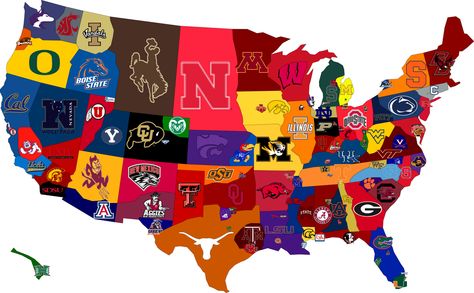 College Football Map College Football Map, Football Usa, College Football Teams, Boise State, Football Teams, Different Sports, Sports Logos, Football Stadiums, College Team