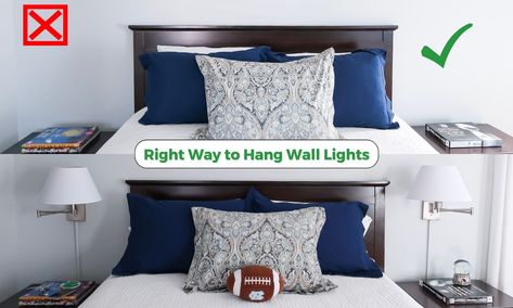 Wall Hanging Bedside Lights, Where To Place Sconces In Bedroom, Sconces Master Bed, Bedroom Wall Lights Above Bed Mounted, Nightstand Wall Lights, How To Hang Sconces In Bedroom, Wall Light Above Bed, Wall Mounted Bedroom Lights, Where To Hang Sconces