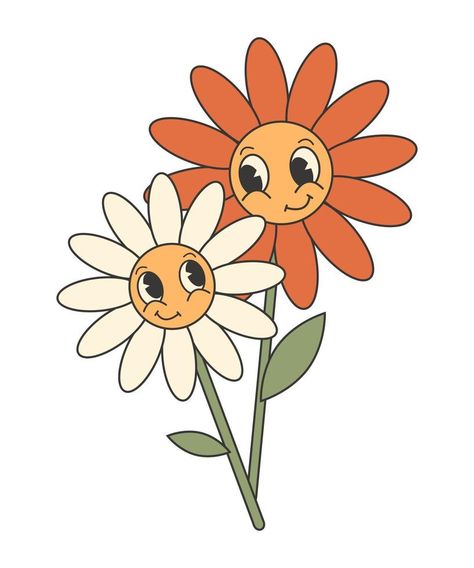 Retro groovy valentines day sticker. Cute and funny flower characters. 70s 60s cartoon aesthetics 60s Aesthetic Art, Groovy Valentines, 60s Cartoons, 70s Cartoons, Trippy Designs, Flower Graphic Design, Procreate Ipad Art, Cartoon Flowers, Hippie Flowers