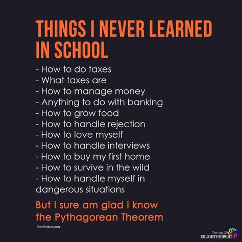 Things I Never Learned In School - https://themindsjournal.com/things-i-never-learned-in-school/ Relatable School Quotes, School Is Hell, School Facts, Funny School Quotes, School Relatable, Relatable School, School Sucks, I Hate School, School Funny