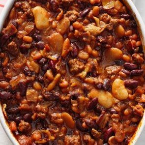 Campfire Baked Beans Recipe, Campfire Beans Recipe, Chorizo Baked Beans, Baked Butter Beans Recipe, Campfire Beans, Ranchero Recipe, Party Beans, Ranch Beans, Maple Beans