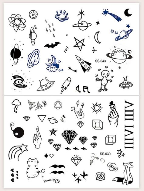 Free Returns ✓ Free Shipping On Orders $49+ ✓. Mix Pattern Tattoo Sticker 2sheets- Temporary Tattoos at SHEIN. Stick Tattoo, Stick Poke Tattoo, Pola Tato, Tato Henna, Sticker Tattoo, Sharpie Tattoos, Tato Lengan, Doodle Tattoo, Cute Tiny Tattoos