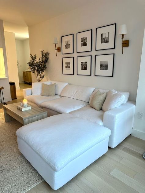 Styling A Cloud Couch, Neutral Apartment Inspiration, Cloud Couch With Accent Chairs, White Couch Living Room Apartment, White Cozy Couch, Living Room Neutral Aesthetic, Neutral Beach Apartment, Apartment Decor Gender Neutral, Neutral Simple Living Room