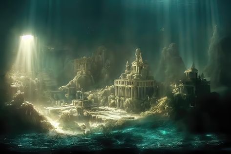 Atlantis Drawing, Under Water Background, Underwater Temple, Atlantis City, Idoneth Deepkin, The Lost City Of Atlantis, City Of Atlantis, Sea Mountain, Lost City Of Atlantis