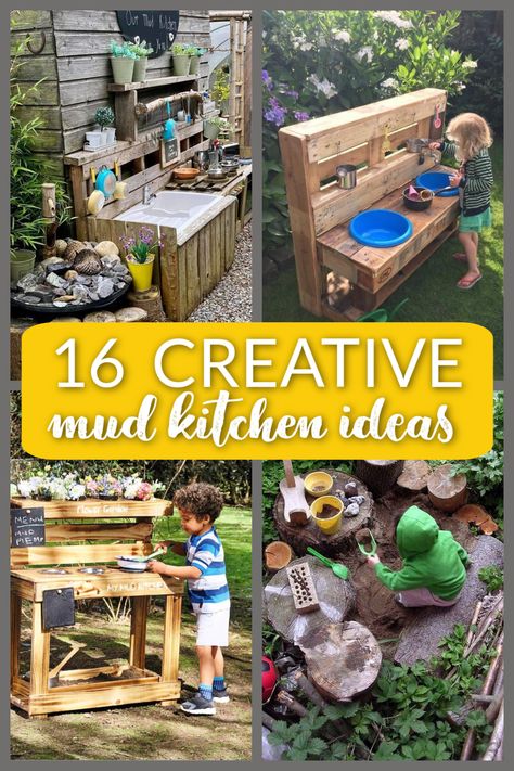 As a natural-minded parent, you’re always looking for fun ways to engage your child in outdoor play. Mud kitchens add creativity and experimentation to nature play. Here, you’ll find 16 great ideas for a mud kitchen. Mud Kitchen Ideas, Outdoor Play Kitchen, Mud Pie Kitchen, Mud Kitchen For Kids, Mud Kitchens, Mud Pies, Diy Mud Kitchen, Pie Party, Outdoor Play Spaces