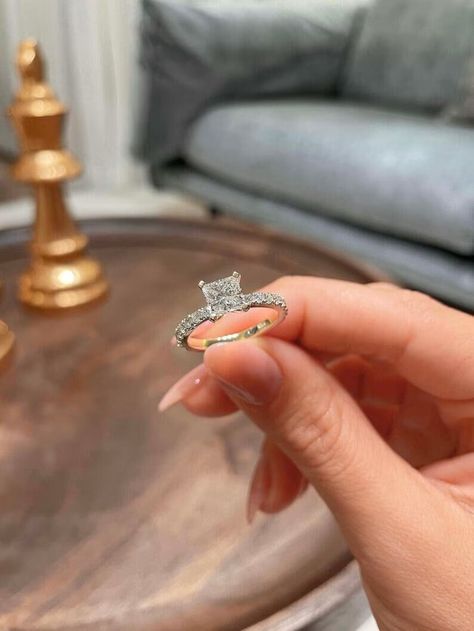 Stylish Engagement Rings, Classic Diamond Ring, Fine Engagement Rings, Love For Her, Yellow Engagement Rings, Diamond Promise Rings, Colorless Diamond, Princess Cut Diamond, Diamond Anniversary Rings