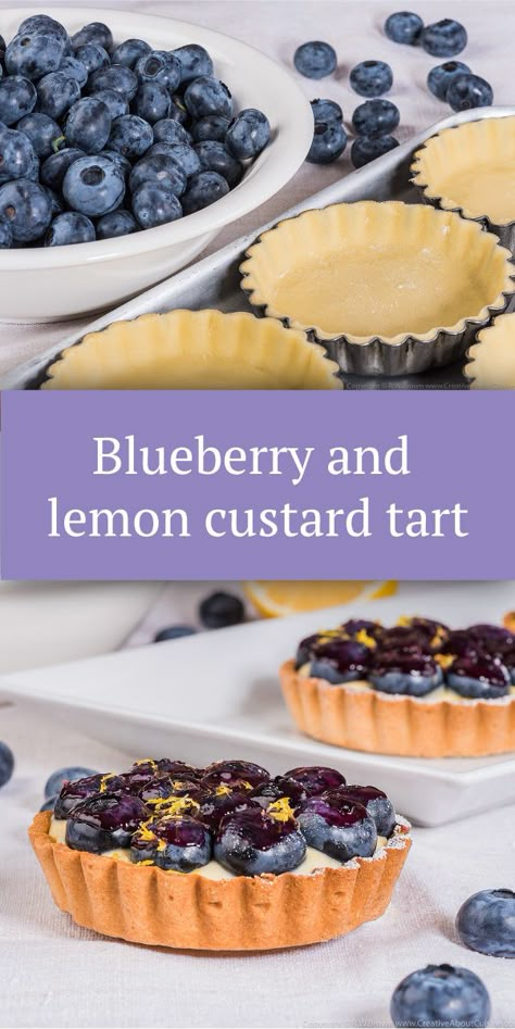 Dessert   Easy   8  1 hour 30 minutes, plus 1 hour chilling Russell Brown's beautiful blueberry custard tart recipe is a must-have summer dessert. Topped with fresh blueberries and a homemade blueberry compote recipe, these are great make-ahead tarts for a dinner party. Blueberry Custard Tart, Dessert Toppings Ideas, Blueberry Tarts Mini, Summer Tart Recipes, Tart Filling Recipes, Dessert Dinner Party, Summer Baking Ideas, Dinner Dessert Ideas, Summer Bakes