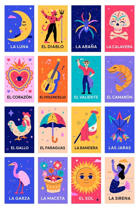 Diseño de lotería mexicana dibujado a mano | Vector Gratis Mexican Graphic Design, Free Bingo Cards, Loteria Cards, Mexican Culture Art, Mexico Design, Mexican Designs, Mexican Culture, Bingo Cards, Vector Hand