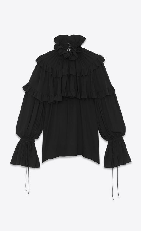 Saint Laurent Shirt, Streetwear Fashion Women, Embroidered Jacket, Kpop Fashion, Sheer Blouse, Blouse Styles, Daily Outfits, Ruffles, Porter