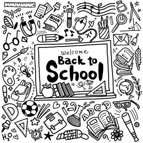 Welcome back to school poster with doodles Premium Vector Welcome Back To School Poster, Back To School Doodles, Activity Wall, Back To School Poster, School Doodles, Yearbook Covers, School Poster, Doodle Art Drawing, Activity Board