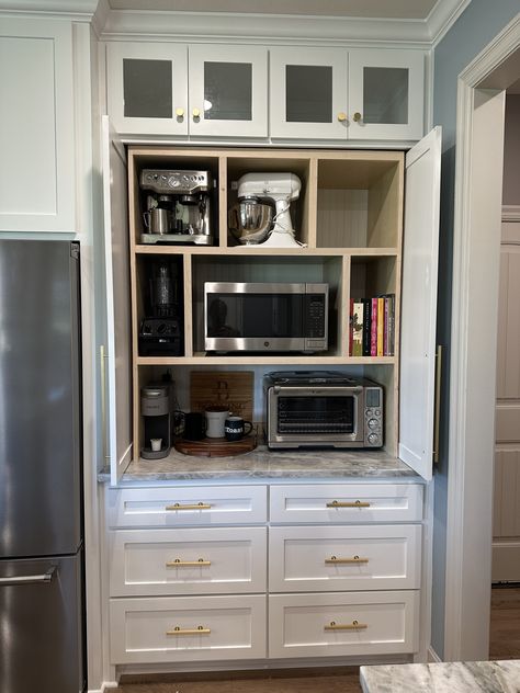 Pantry With Fridge And Microwave, Butlers Pantry With Microwave, Lounge Cupboards, Pantry With Microwave, Small Appliance Storage, Pantry Small, Wet Kitchen, Appliance Storage, Kitchen Updates