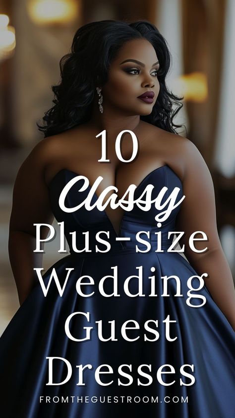 a plus size woman wears a classy wedding guest dress Plus Size Wedding Guess Dresses, What To Wear To A Fall Wedding As Guest Plus Size, Cotillion Guest Dresses, Navy Blue Wedding Guest Dress Plus Size, Fall Wedding Guest Outfit Plus Size Jumpsuit, Fancy Dresses Plus Size, Sister In Law Wedding Outfit, Curvy Elegant Dress, Cute Wedding Guest Outfits