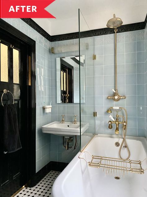 Black Tile Bathrooms, Vintage Style Bathroom, Toilette Design, Open Bathroom, Art Deco Bathroom, Victorian Bathroom, Deco Bathroom, Bathroom Redo, Vintage Bathroom