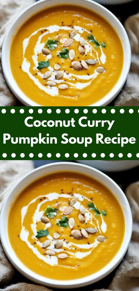 Craving a comforting pumpkin soup recipe? This Coconut Curry Pumpkin Soup is perfect! Combining coconut with pumpkin recipes, it’s ideal for lunch ideas, dinner recipes, or as a unique addition to your soup recipes collection. Curried Pumpkin Soup Recipe, Coconut Curry Pumpkin Soup, Curry Pumpkin Soup, Pumpkin Coconut Soup, Curried Pumpkin, Curry Pumpkin, Coconut Soup Recipes, Vegan Pumpkin Soup, Pumpkin Coconut