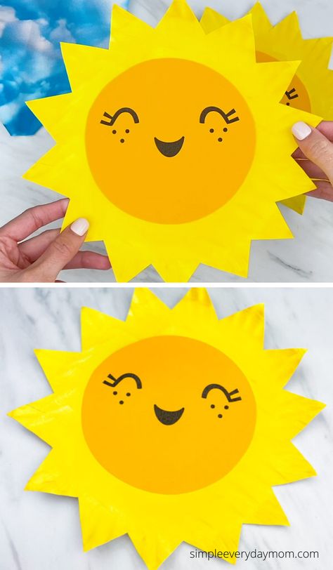 Paper Craft For Kindergarten, Yellow Crafts For Preschoolers, Sun Printable Templates, Simple Craft For Preschoolers, Yellow Paper Craft, Sun Craft Preschool, Easy Crafts For Kids To Make, Sun Template Free Printable, Yellow Crafts For Toddlers