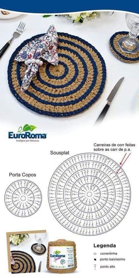 شال كروشيه, Crochet Placemats, Crochet Coaster Pattern, Crochet Mandala Pattern, Crochet Circles, Crochet Kitchen, Crochet Mandala, Crochet Round, Crochet Diagram