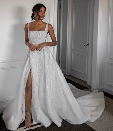 Wedding dress Blanche Bridal, Square Neckline Wedding Dress, Square Neck Wedding Dress, Neck Wedding Dress, Kleinfeld Bridal, Applique Wedding Dress, Luxury Wedding Dress, Satin Wedding Dress, Dress Order