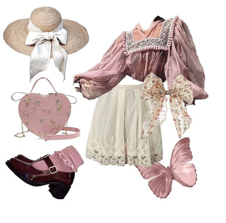 Sweet Cottagecore Outfits, Cottagecore Outfits Pink And Green, Cottage Core Pink Outfit, Floralcore Outfits, Cottagecore Outfit Layout, Cheap Cottagecore Clothes, Cottagecore Glam Outfit, Pink Cottage Core Outfit, Coquette Cottagecore Outfits