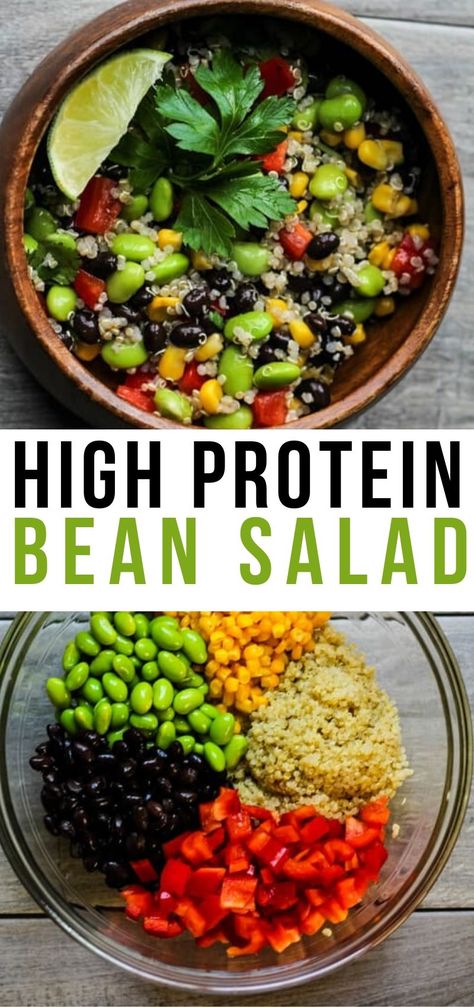 High Protein Plants, Quinoa Bowl With Edamame, Plant Based Protein Salad, Vegan Protein Meals Plant Based, Vegan Edamame Salad, High Protein Plant Based Salad, Vegetarian Salads Protein, High Protein Pescatarian Snacks, Quinoa Salad Edamame