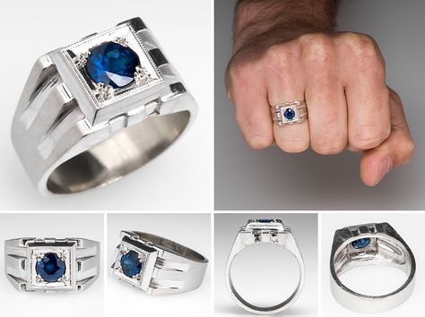 Blue Sapphire Rings For Men, Sapphire Ring Men, Nikkah Ring, Gents Rings, Mens Sapphire Ring, Mens Diamond Jewelry, Mens Ring Designs, Gents Ring, Mens Gemstone Rings