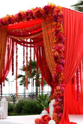 totally beyond the budget of 99% of the brides.. but still Stunning wedding ceremony #mandap #chuppah Wedding Setup, Red Tent, Decoration Evenementielle, Mandap Decor, Wedding Arch Flowers, Wedding Mandap, Arch Flowers, Wedding Ceremony Backdrop, Hindu Wedding