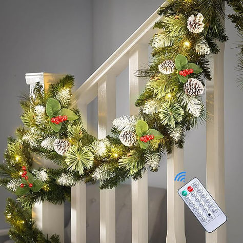 SHareconn 9FT Prelit Artificial Christmas Garland with Color Changing Lights and Timer by Remote Control and Batteries Operated for Mantle Stairs Fireplace Xmas Decoration, Indoor Outdoor, 9 FT, Snow Stairs Fireplace, Diy Girlande, Pre Lit Garland, Christmas Lights Garland, Artificial Christmas Garland, Christmas Decorations Garland, Artificial Garland, Holiday Garlands, Light Garland