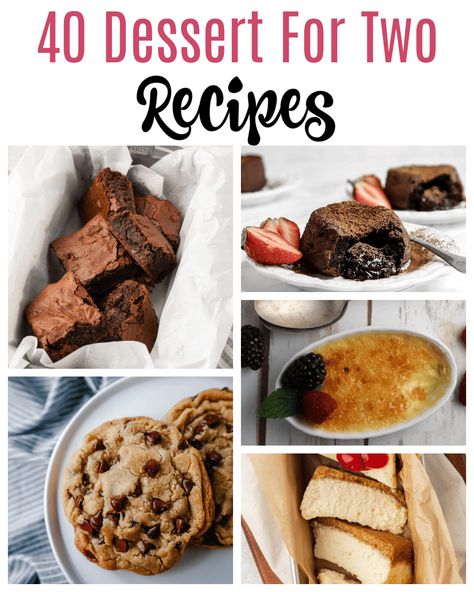 If you're looking for a dessert for two people or a small batch dessert perfect for sharing for Valentine's Day or just any time a little bit of dessert is needed then these recipes are for you! From cookies, to cakes, brownies, cheesecake and more there is a dessert for two perfect for your needs! Recipes For Two People, Desserts For Two, Easy Chocolate Cupcake Recipe, Big Chocolate Chip Cookies, Brownies Cheesecake, Coconut Macaroons Easy, Cinnamon Roll Icing, Romantic Desserts, Easy Chocolate Desserts