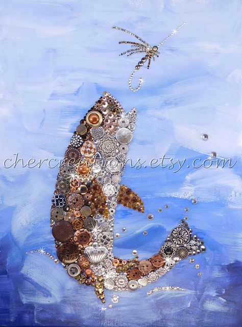 https://www.etsy.com/au/listing/548095084/rainbow-trout-art-9x12-button-art-button?ref=shop_home_active_21 Button Art On Canvas, Vintage Buttons Crafts, Salmon Art, Button Art Projects, Buttons Crafts Diy, Trout Art, Old Jewelry Crafts, Button Ideas, Button Creations