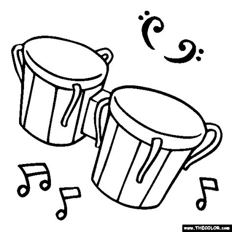 Instrument Coloring Pages, Drum Drawing, Drum Tattoo, Music Cookies, Bongo Drums, Kindergarten Music, Music Notes Art, Kids Music, Music Coloring