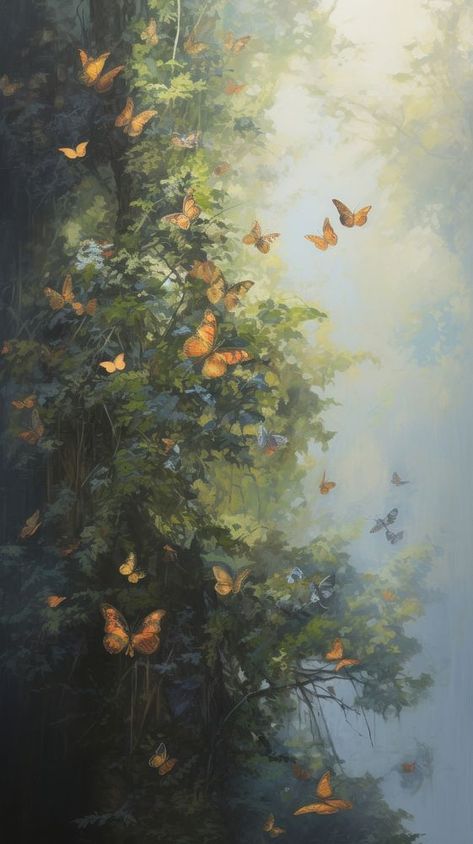 Acrylic paint of butterfiles in garden outdoors painting nature. | premium image by rawpixel.com / Porramate Aesthetic Garden Painting, Fairytale Forest Art, Butterfly Field Painting, Gardencore Wallpaper, 4x6 Prints Aesthetic, Botanical Art Painting, Butterfly Garden Painting, Enchanted Garden Painting, Garden Painting Aesthetic