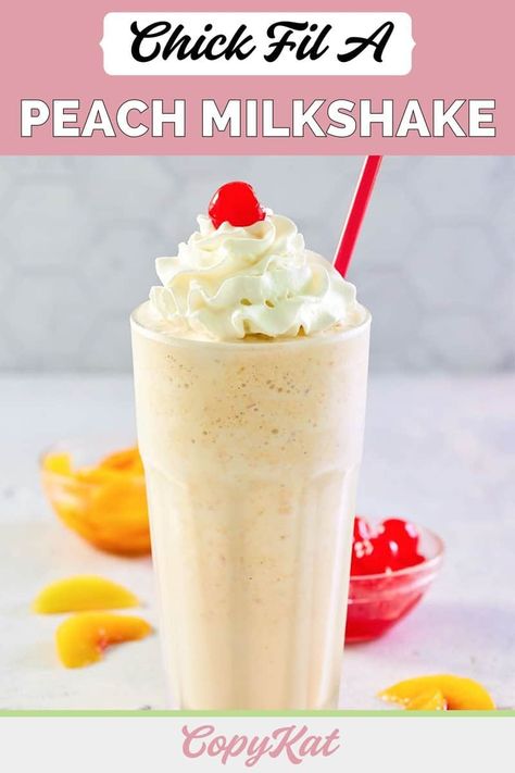 Chick Fil A Milkshake Recipe, Chick Fil A Milkshake, Peach Milkshake Recipe, Peach Shake, Chick Fil A Recipe, Peach Milkshake, Milkshake Recipe Easy, Frozen Peaches, Milkshake Recipe